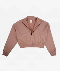 Nike Sportswear Essential Beige Crop Half Zip Fleece Sweatshirt