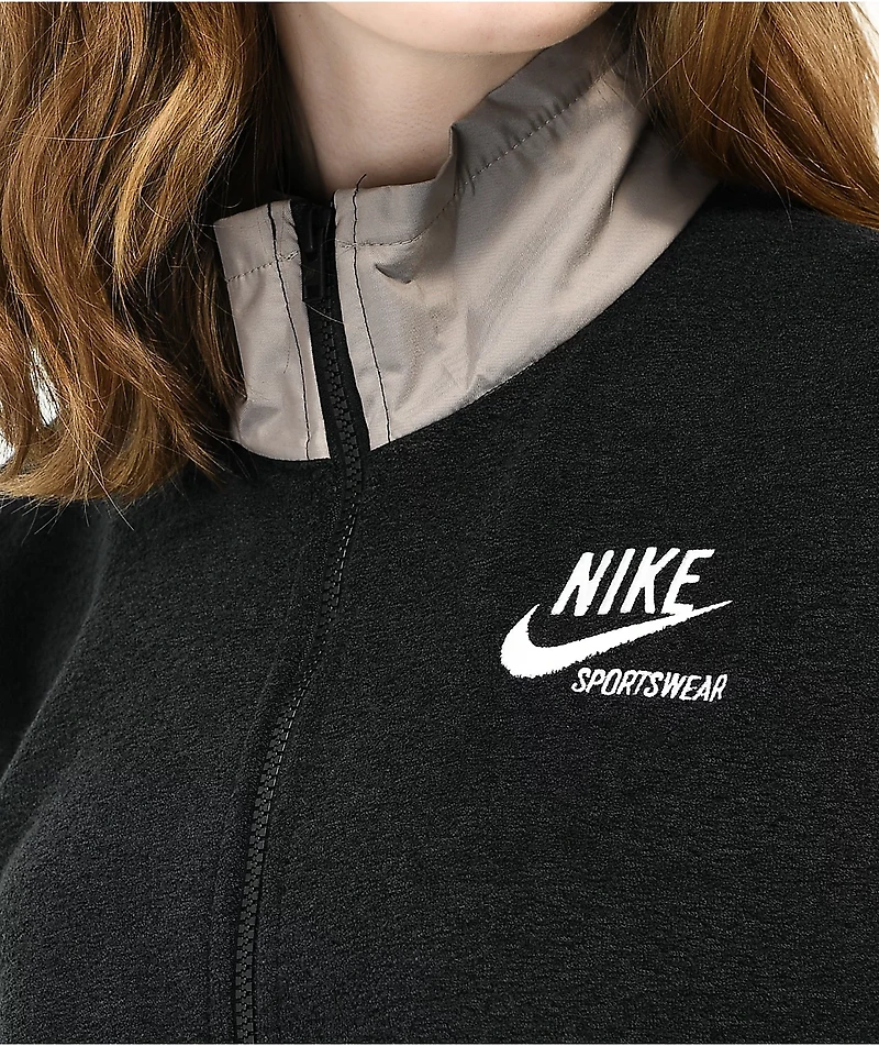 Nike Sportswear Essential Black & Grey Fleece Zip Jacket
