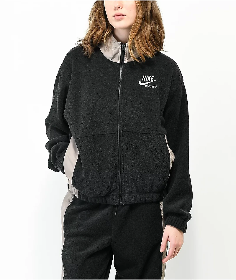 Nike Sportswear Essential Black & Grey Fleece Zip Jacket