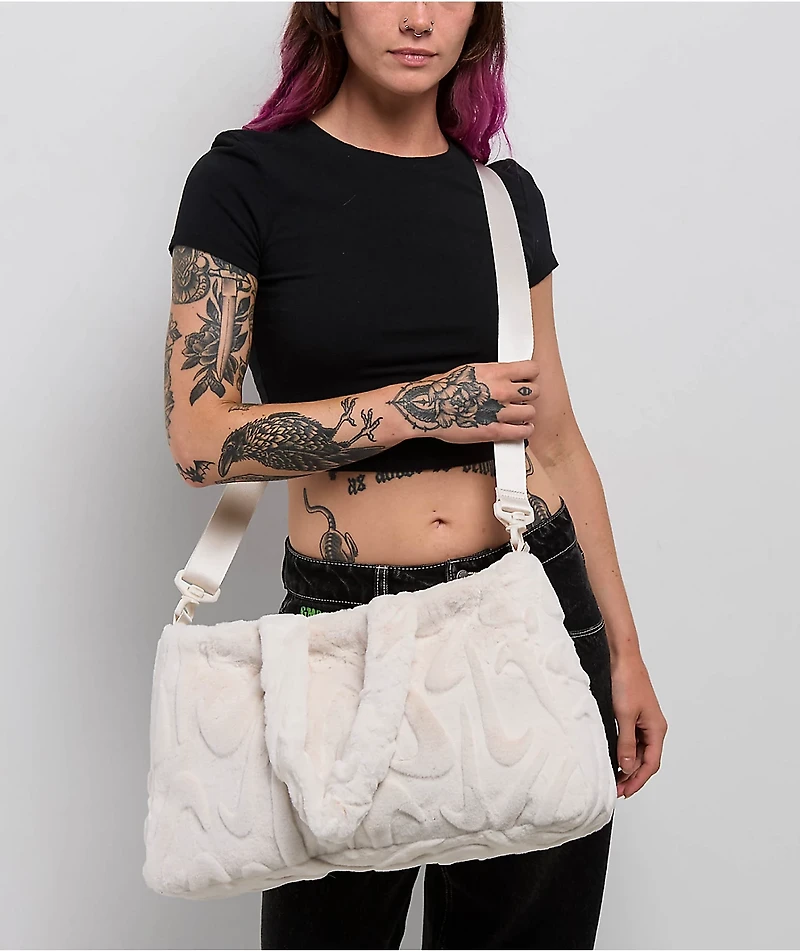 Nike Sportswear Faux Fur White Tote Bag