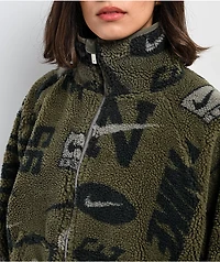 Nike Sportswear High-Pile Fleece Olive Sherpa Crop Jacket