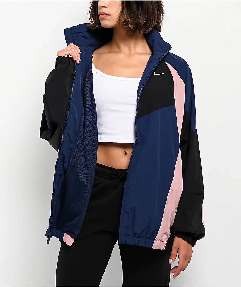 Nike Sportswear Midnight Navy, Black & Particle Pink Oversized Track Jacket