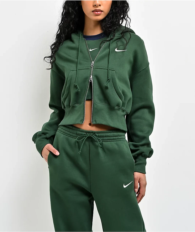 Nike Sportswear Phoenix Fir Green Crop Zip Hoodie