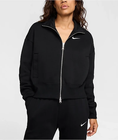 Nike Sportswear Phoenix Fleece Black Oversized Zip Crop Sweatshirt