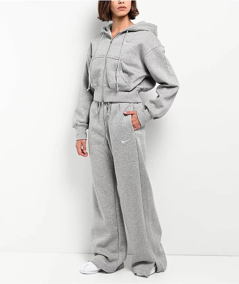 Nike Sportswear Phoenix Fleece Heather Grey Crop Zip Hoodie