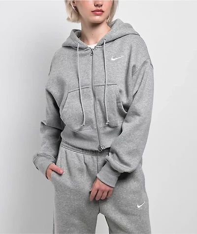 Nike Sportswear Phoenix Fleece Heather Grey Crop Zip Hoodie