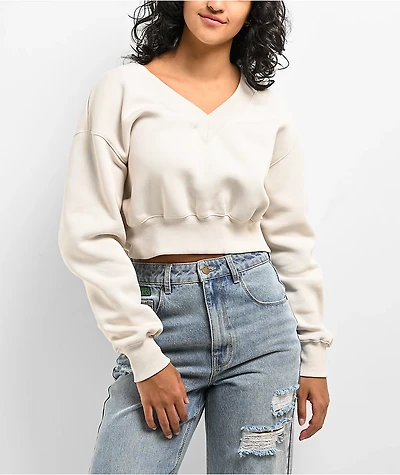 Nike Sportswear Phoenix Fleece Light Orewood Brown Crop V-Neck Sweatshirt