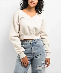 Nike Sportswear Phoenix Fleece Light Orewood Brown Crop V-Neck Sweatshirt