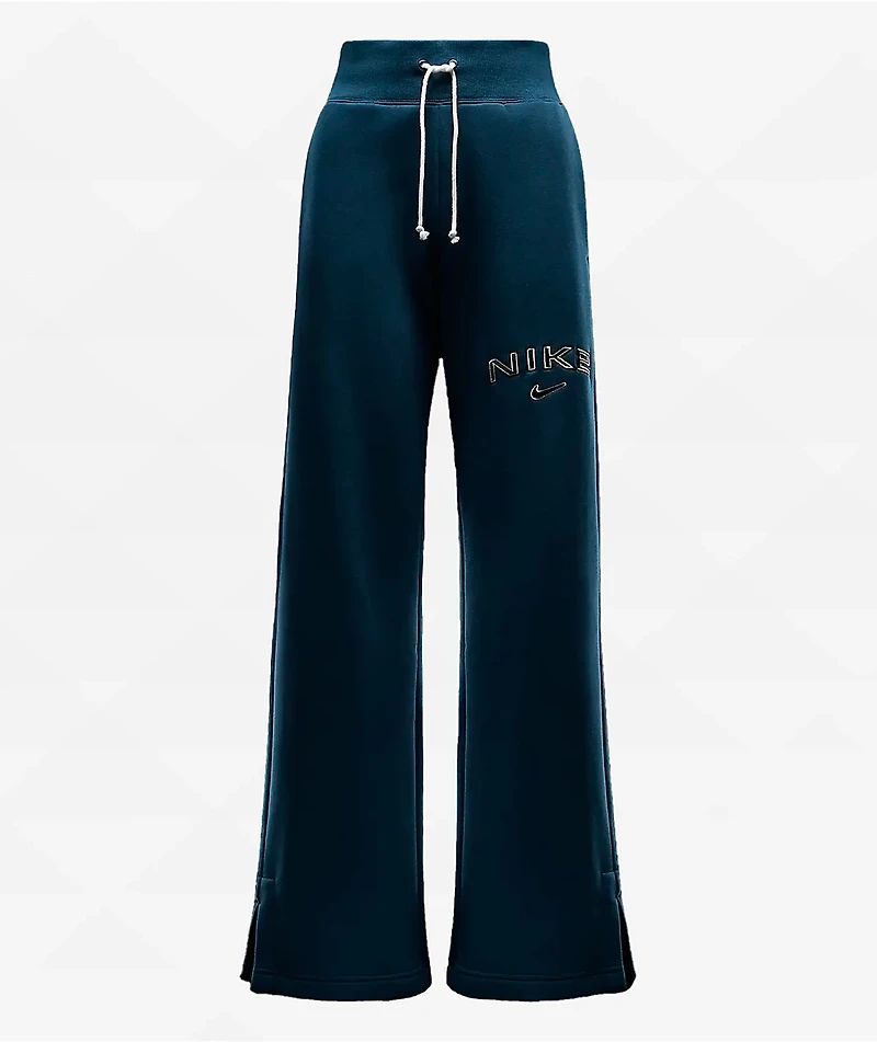 Nike Sportswear Phoenix Fleece Logo Armory Navy High Waist Wide Leg Sweatpants