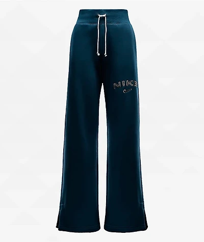 Nike Sportswear Phoenix Fleece Logo Armory Navy High Waist Wide Leg Sweatpants