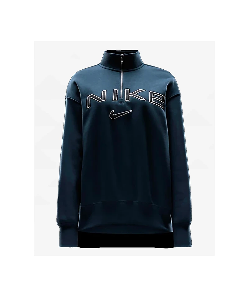 Nike Sportswear Phoenix Fleece Logo Armory Navy Quarter Zip Oversized Sweatshirt