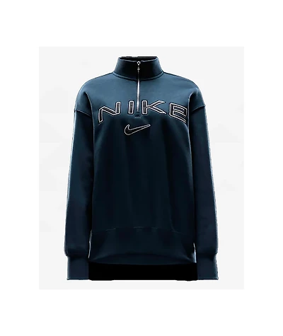 Nike Sportswear Phoenix Fleece Logo Armory Navy Quarter Zip Oversized Sweatshirt