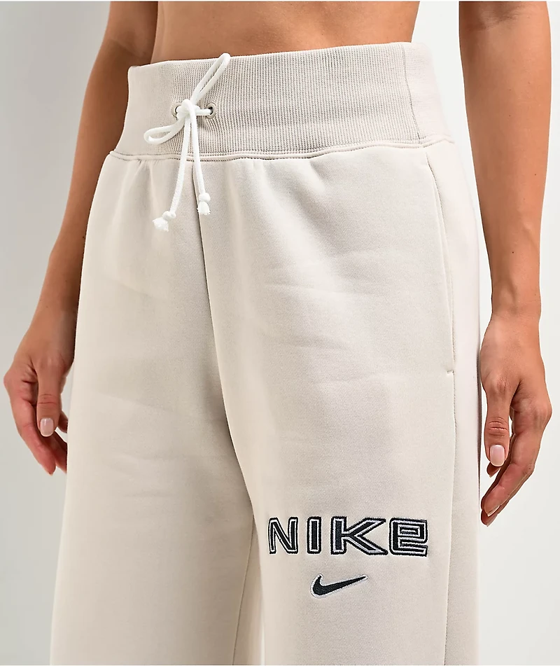 Nike Sportswear Phoenix Fleece Logo Light Orewood High Waist Wide Leg Sweatpants