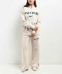 Nike Sportswear Phoenix Fleece Logo Light Orewood Quarter Zip Oversized Sweatshirt