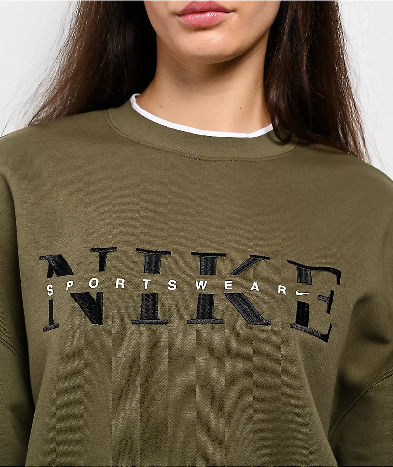 Nike Sportswear Phoenix Fleece Olive Green Crewneck Sweatshirt