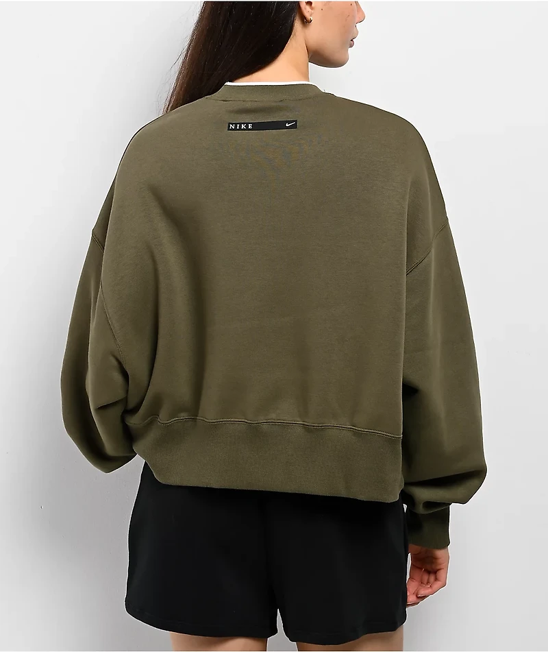 Nike Sportswear Phoenix Fleece Olive Green Crewneck Sweatshirt