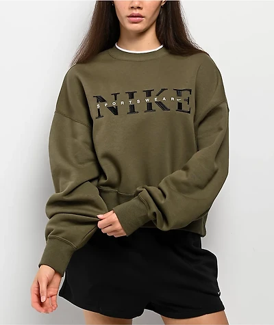 Nike Sportswear Phoenix Fleece Olive Green Crewneck Sweatshirt