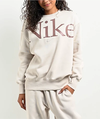 Nike Sportswear Phoenix Fleece Oversize Logo Light Orewood Crewneck Sweatshirt