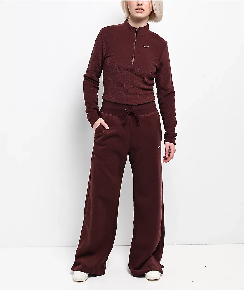 Nike Sportswear Phoenix Plush Burgundy Crush High Rise Wide Leg Sweatpants