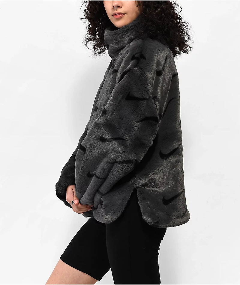 Nike Sportswear Plush Grey Faux Fur Jacket