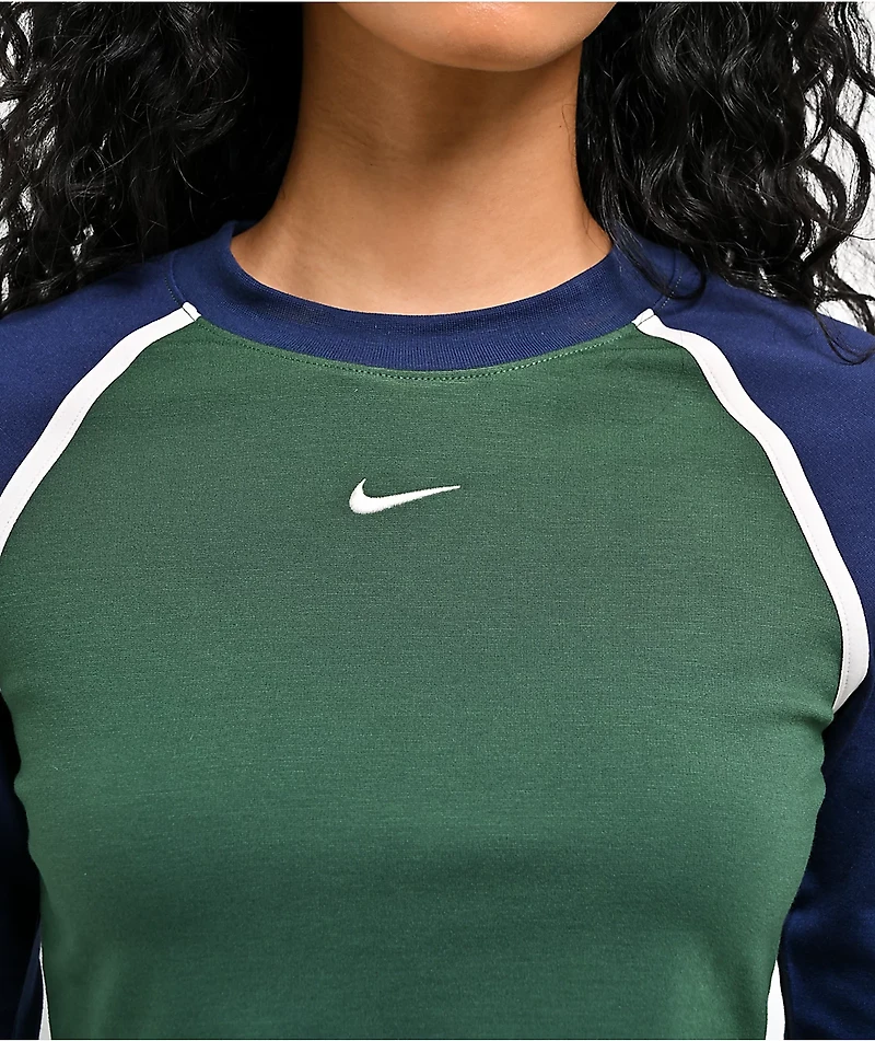 Nike Sportswear Street Green & Blue Long Sleeve Crop T-Shirt