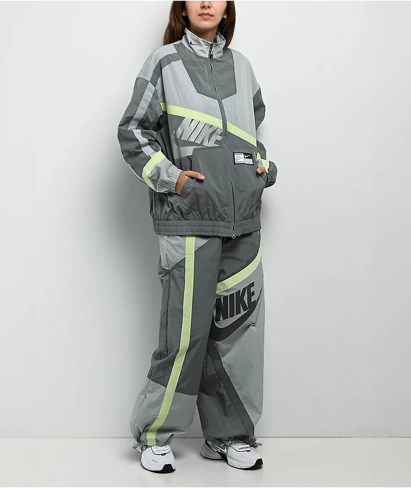 Nike Sportswear Street Woven Grey & Light Green Zip Track Jacket