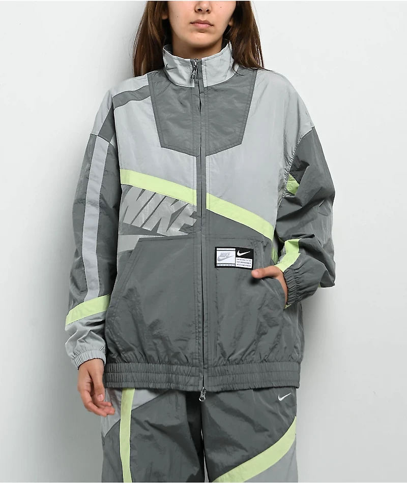 Nike Sportswear Street Woven Grey & Light Green Zip Track Jacket