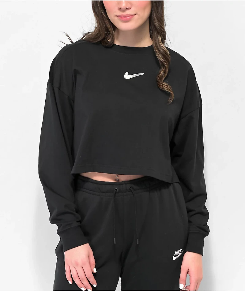 Nike Sportswear Swoosh Black Long Sleeve Crop T-Shirt