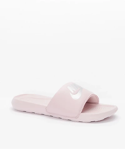 Nike Victori One Rose & Silver Slide Sandals