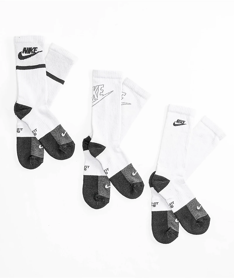 Nike White 3 Pack Crew Socks