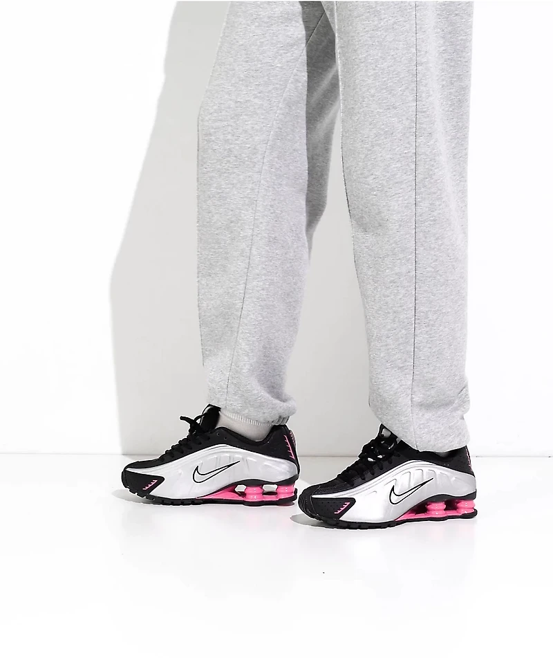 Nike Women's Shox R4 Metallic Silver & Black Shoes