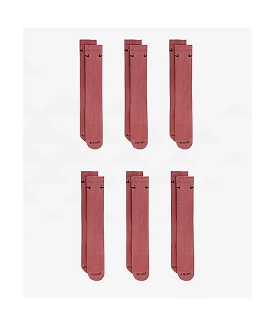 Nike Womens Everyday Plus Cushioned Mauve 6 Pack Crew Socks