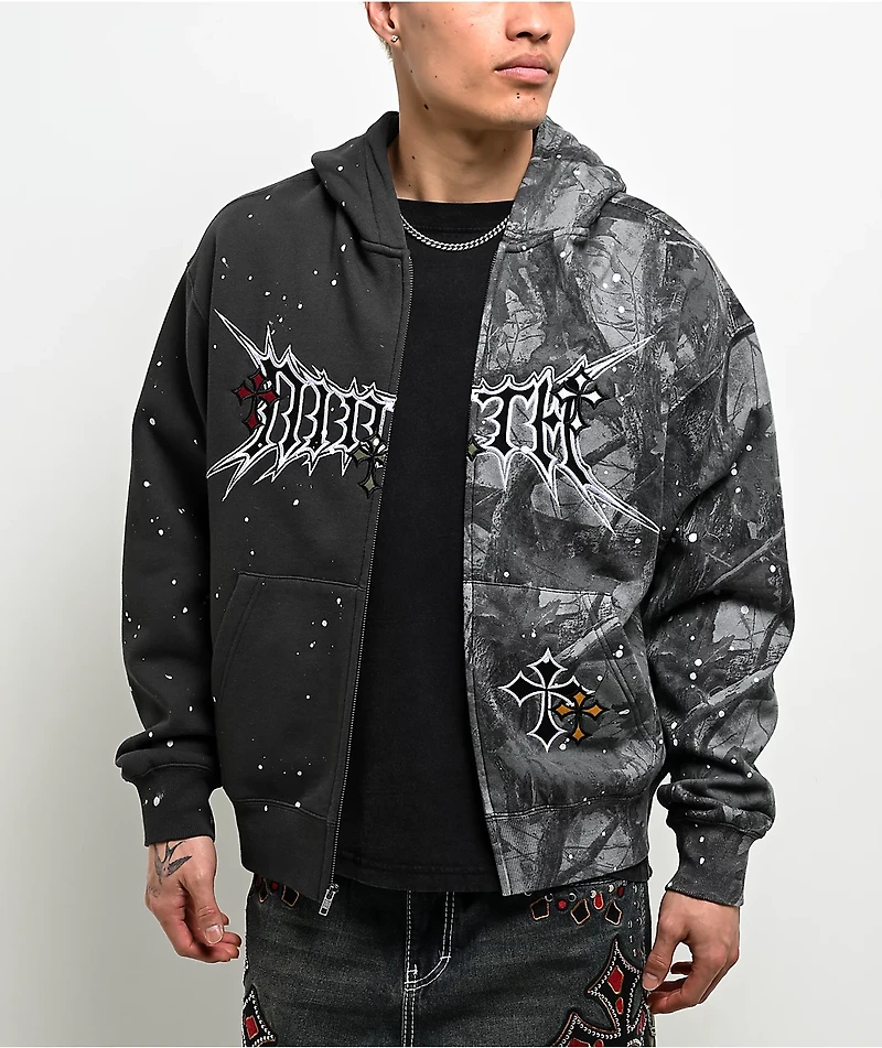 Ninth Hall Adductor Grey & Camo Boxy Zip Hoodie