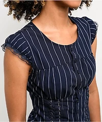 Ninth Hall Adrian Blue Pinstripe Button Up Top