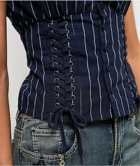 Ninth Hall Adrian Blue Pinstripe Button Up Top