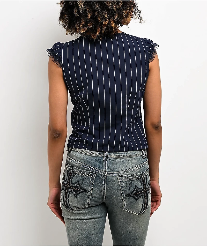 Ninth Hall Adrian Blue Pinstripe Button Up Top