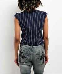 Ninth Hall Adrian Blue Pinstripe Button Up Top