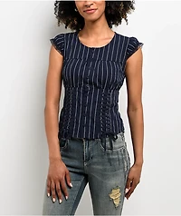Ninth Hall Adrian Blue Pinstripe Button Up Top