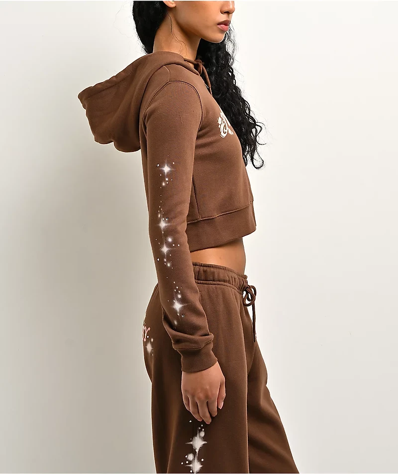 Ninth Hall Airbrush Afterlife Brown Crop Zip Hoodie
