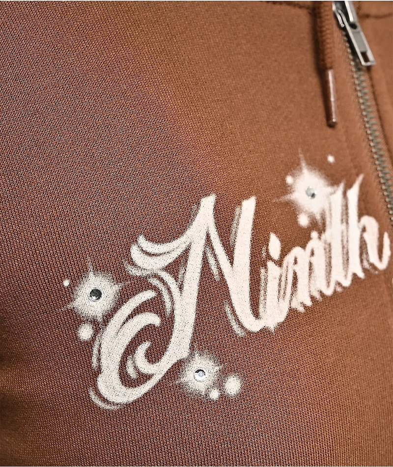 Ninth Hall Airbrush Afterlife Brown Crop Zip Hoodie