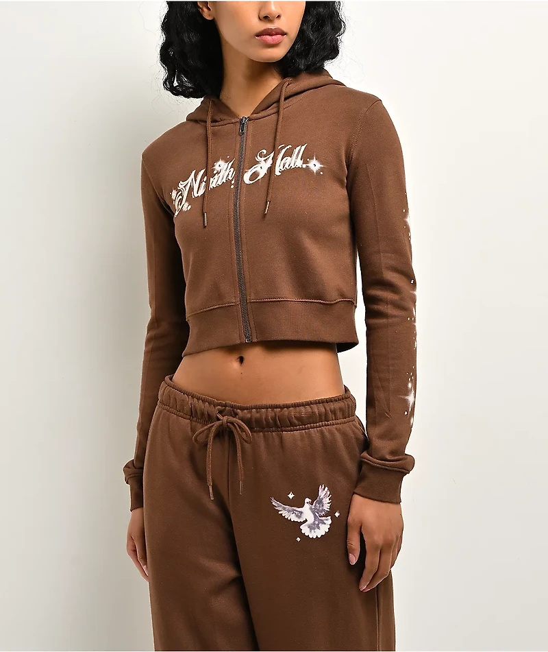 Ninth Hall Airbrush Afterlife Brown Crop Zip Hoodie