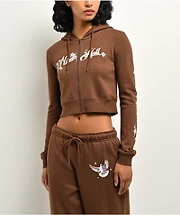 Ninth Hall Airbrush Afterlife Brown Crop Zip Hoodie