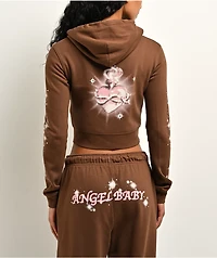 Ninth Hall Airbrush Afterlife Brown Crop Zip Hoodie