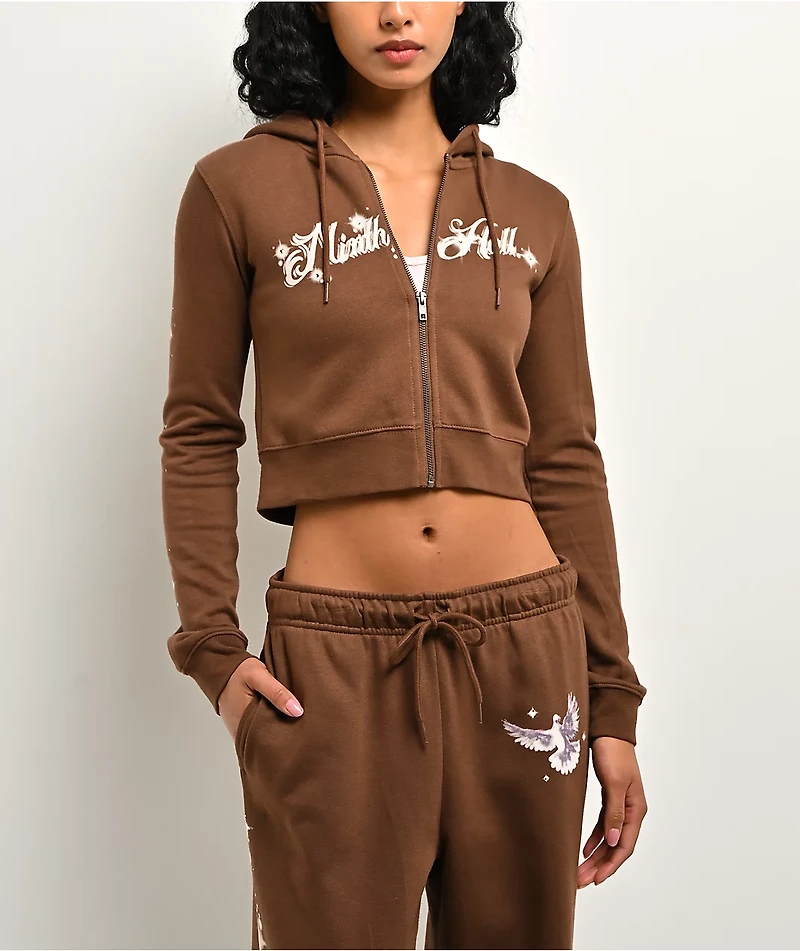 Ninth Hall Airbrush Afterlife Brown Crop Zip Hoodie