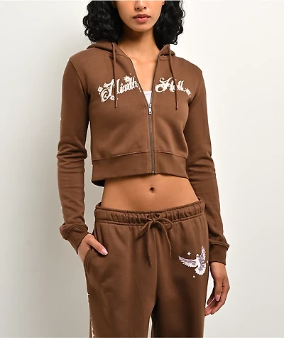Ninth Hall Airbrush Afterlife Brown Crop Zip Hoodie
