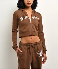 Ninth Hall Airbrush Afterlife Brown Crop Zip Hoodie