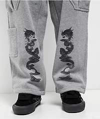 Ninth Hall Airbrushed Dragon Grey Baggy Cargo Sweatpants