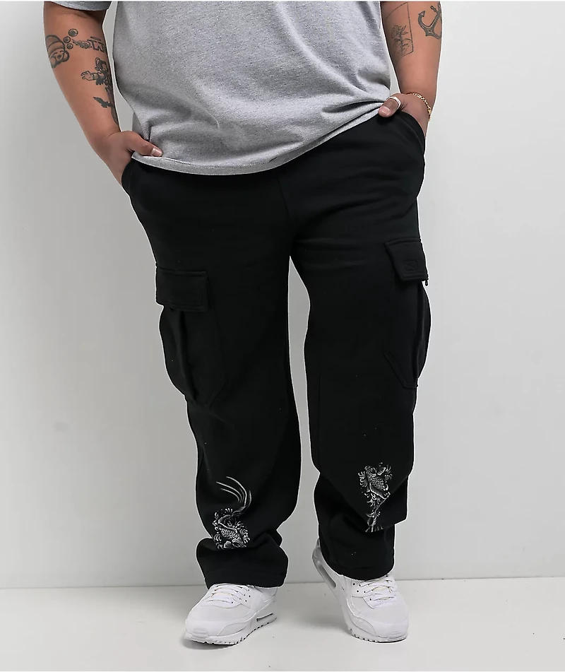Ninth Hall Airbrushed Koi Black Loose Fit Cargo Sweatpants