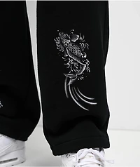 Ninth Hall Airbrushed Koi Black Loose Fit Cargo Sweatpants