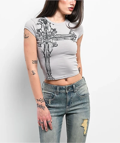 Ninth Hall Alina Cross Grey Crop T-Shirt
